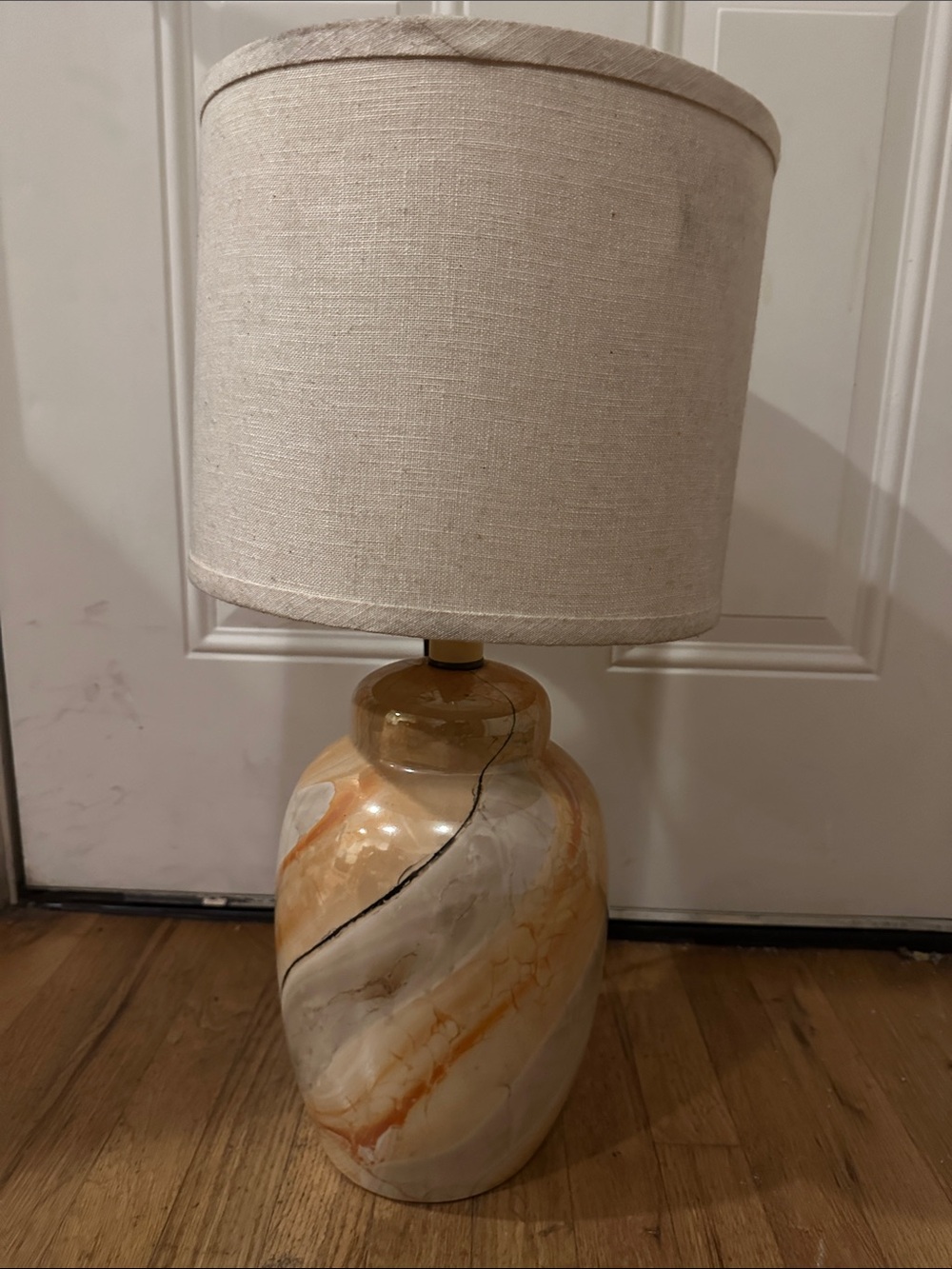 Neutral Beige Marble-Effect Table Lamp with Cream Shade vintage style